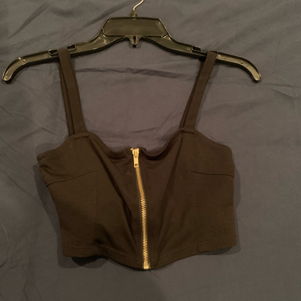 Black Zip Front Crop Top